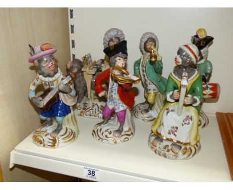 6 X CONTINENTAL MONKEY BAND CERAMIC FIGURES