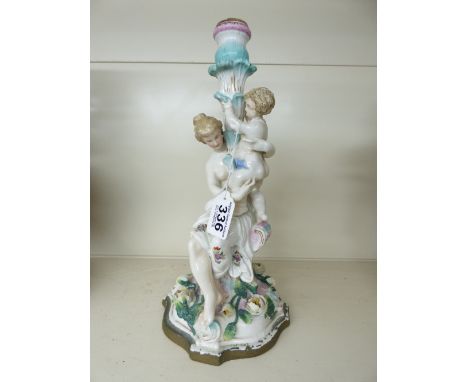 19th CENTURY DRESDEN PORCELAIN FIGURAL CANDLESTICK A/F 32 CMS HIGH