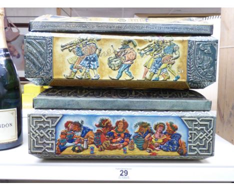 2 X VINTAGE METAL DECORATIVE TINS STAMPED LEB KUCHENFABRIK, E.OTTO SCHIDT, NURNBERG