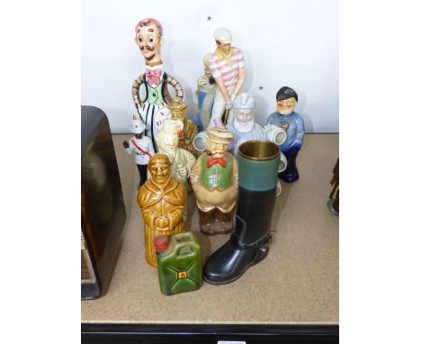 10 X VINTAGE CERAMIC ALCOHOL DECANTERS INCLUDING NASSAU ROYALE