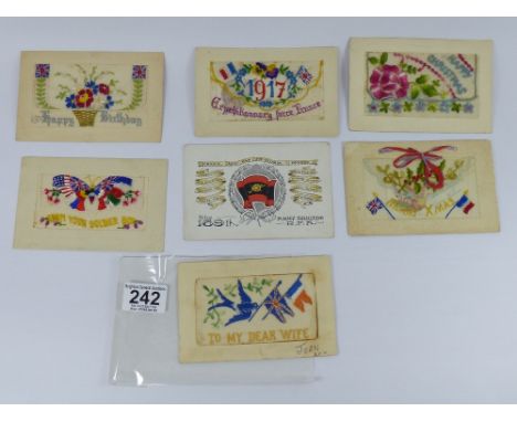 MILITARY WW1, 6 SILK POSTCARDS + 1 X CHRISTMAS CARD FROM THE 169th ARMY BRIGADE R.F.A