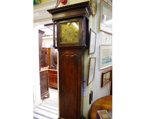 A George III oak 30 hour longcase clock, the 10in square brass dial inscribed 'Payne, Ludlow', 207cm high, with weight and pe