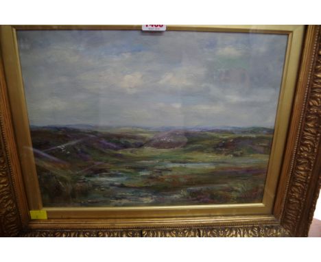 K Hamilton,&nbsp;a moorland landscape, signed, oil on canvas, 26.5 x 36.5cm.&nbsp; 