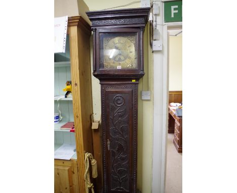 An 18th century carved oak 30 hour longcase clock,&nbsp;the 11in square brass dial inscribed 'James Webb, Frome', 207.5cm hig