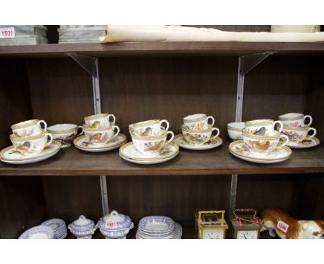 A Victorian Royal Worcester part tea and coffee service,&nbsp;circa 1875, each piece finely painted with a British garden bir