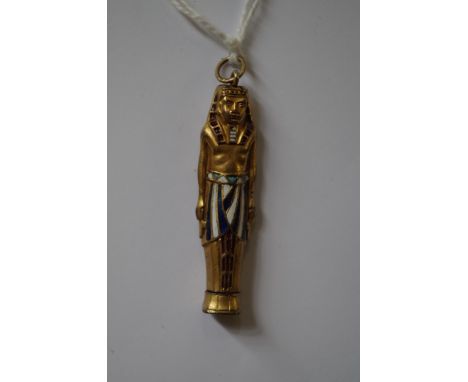 An Egyptian Revival figural gilt and blue and white enamel propelling pencil. 