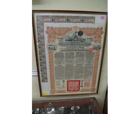 Scripophily:&nbsp;a Chinese Government 5% Reorganisation Gold Loan of 1913 &pound;20 share certificate. 