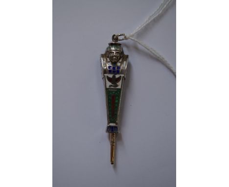 An Egyptian Revival figural gilt and green enamel propelling pencil. 