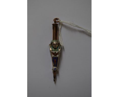 An Egyptian Revival figural gilt and blue enamel propelling pencil. 