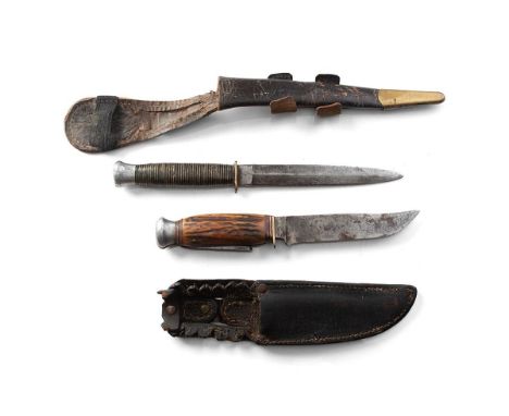 WW2 Era Fairbairn Sykes Scabbard with Later Post war Knife plus a Stag Antler Bone Handle  the condition is good with signs o