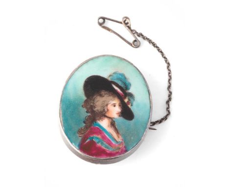 c19th Unmarked Silver Brooch with inset Miniature Portrait of a Lady on Porcelain  excellent condition