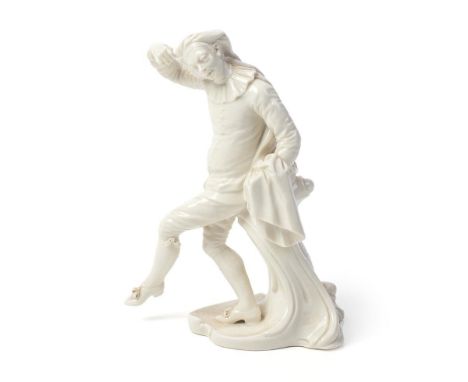 Nymphenburg white glazed ceramic figure of Scaramouche with impressed to the base No 240, 19cm tall.  In good condition with 