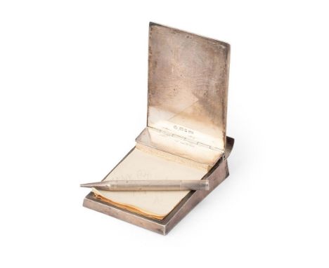 Silver Notepad and Pencil, by Asprey, The Notepad London, 1962, The Pencil Birmingham, 1960, with engine turned decoration, r