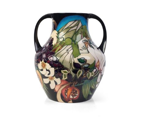 Extra large Moorcroft Pottery limited edition two handled vase, 'The Stone Mas of Quissac', 2009 by Emma Bossons, each side d