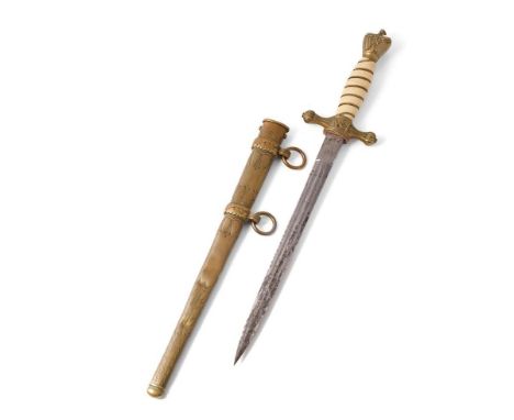 WW2 Era Kriegsmarine Officers Dagger by WKC with brass fittings and etched blade bearing WKC maker mark with Knights helmet a