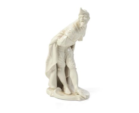 Nymphenburg white glazed ceramic figure of Pantalone with impressed to the base No 57, 18cm tall.  In good condition with no 
