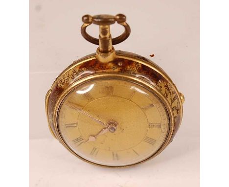 A George III gent's pair-cased open faced pocket watch, the outer case being faux tortoiseshell, the inner case in silver gil
