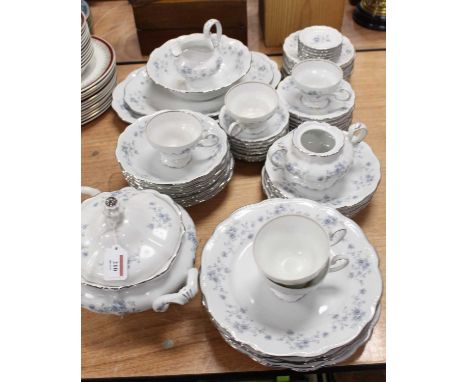 A Johann Haviland Bavarian part tea and dinner service on a white ground with floral decoration having printed mark verso
