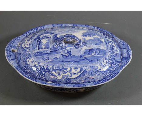 An early 20th century Copelands warming tureen and cover, of oval form, decorated in the Italian pattern, having printed mark