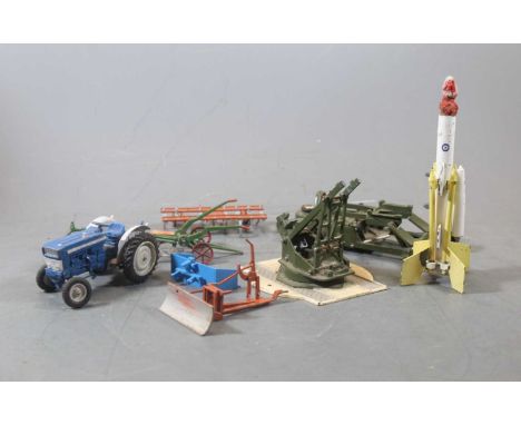 A small collection of loose playworn diecast, to include Corgi Major Toys loading trolley for a Bristol Bloodhound, Ford trac