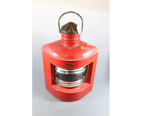 An early 20th century red painted ships anchor light, bearing brass plaque inscribed S7514, 50cm high overall