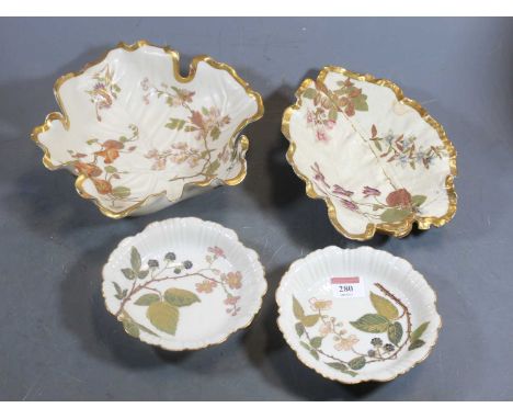 A Royal Worcester porcelain bowl in the form of a cabbage-leaf, with gilt and floral decoration, No.362, signed with monogram
