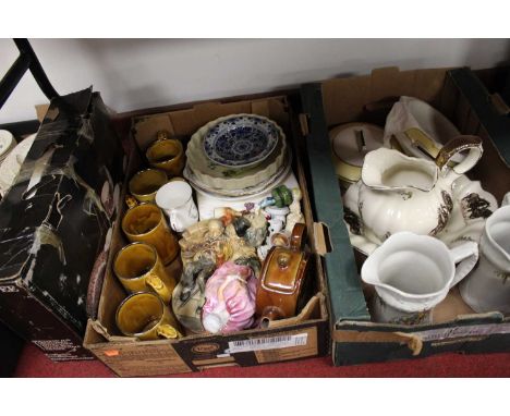 A collection of miscellaneous items to include a Staffordshire iron stone wash jug and bowl printed with horses and flowers, 