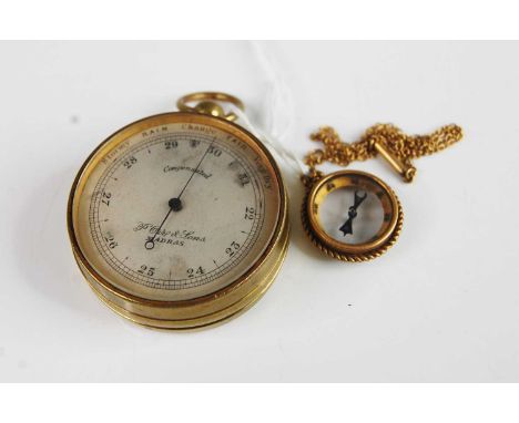 P. Orr &amp; Sons of Madras - a gilt brass cased pocket barometer, having signed and silvered compensated dial, dia.48mm; tog
