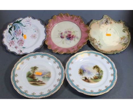 A Royal Worcester blush ivory plate in the Rococo taste, with floral decoration number 142570, 22cm dia. together with four v