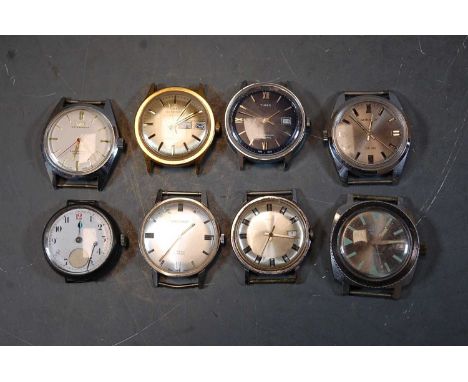Assorted gents mechanical wrist watches to include Timex x3, Oriss, Smiths  etc, all lacking bracelets (8)
