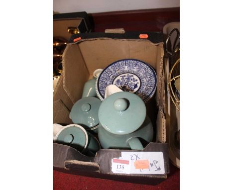 A box of miscellaneous items to include Denby stoneware part tea service, Minton plates etc