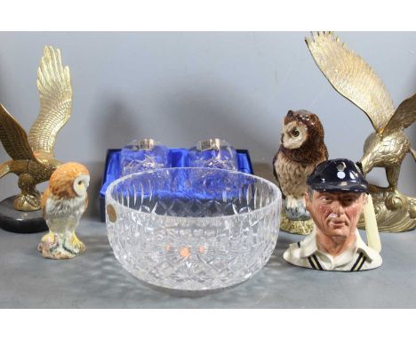 A collection of various items to include a Royal Doulton model of a short eared owl, a Beswick model of an owl, two brass mod