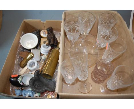 A collection of miscellaneous items, to include carved softwood figure of a dragon, ceramic figure of Tom, various glassware 
