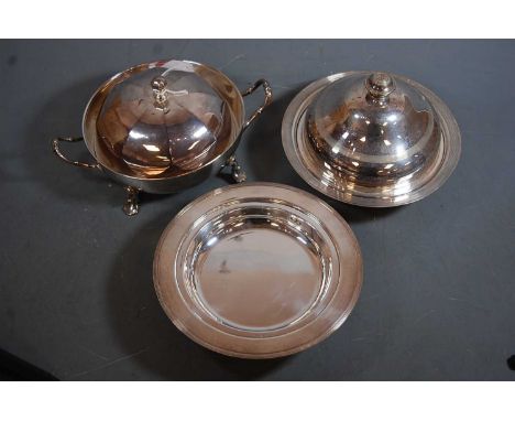 An early 20th century Mappin &amp; Webb Princes plate twin handled muffin dish and cover, the domed cover of shaped octagonal
