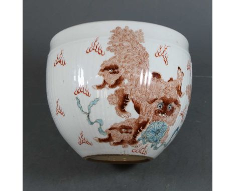 A Chinese export bowl of reeded form decorated with mythical figures within clouds having poetry script to opposing side havi