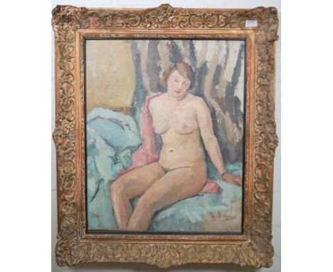 Ölskizze eines FrauenaktesÖl auf Leinwand, rechts unten unentschlüsselt sign., Impressionistenrahmen. Französische impression