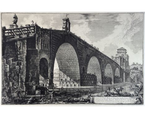 PIRANESI, Giovanni Battista (1720-1778). "Veduta del Ponte Molle sul Tevere due miglia lontan da Roma". (1762). Etching, sign