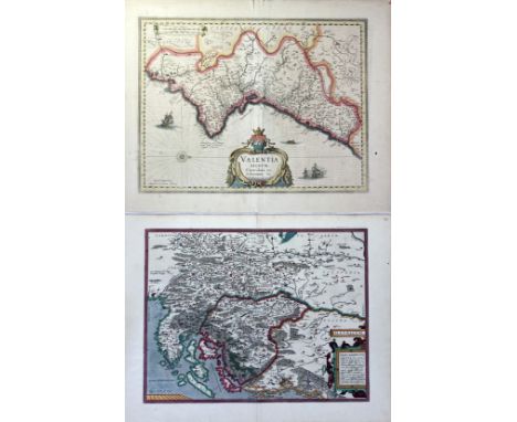 EUROPE -- "VALENTIA REGNUM (…)". Amst., G. Blaeu, (1635). Handcold. engr. map w. compass rose, sea monster, ships in full sea