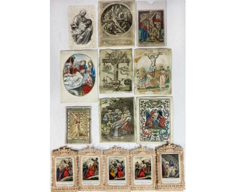 DEVOTIONALIA -- COLLECTION of 42 Holy Week &amp; Easter prayer cards ('bidprentjes'), of which 7 printed on vellum, incl. 1 h