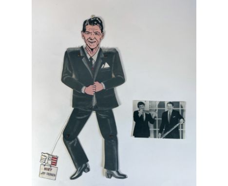 CARICATURE -- "RONALD REAGAN". Dutch Jumping Jack paperdoll of Ronald Reagan. (1980's). C. 450 x 160 mm. (A few minor foxing 