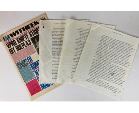 REVE, G. 'Praten met Gerard Kornelis van het Reve'. N.d. (=1967). Or. typescript 'interview' w. the writer. 7 lvs, r°. only. 