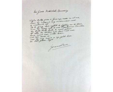 REVE, G. 'Een Goede Katholieke Opvoeding'. N.d. Ms. poem, written by the author on 1 sheet of paper w. dip pen, signed, r° on