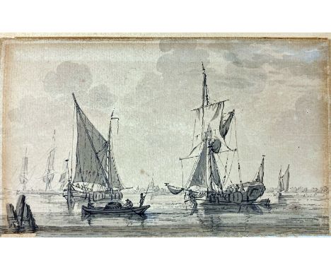 ANONYMOUS. Seascape. N.d., c. 1800? Black ink and grey wash on handmade paper. 111 x 185 (paper size). (A bit browned).