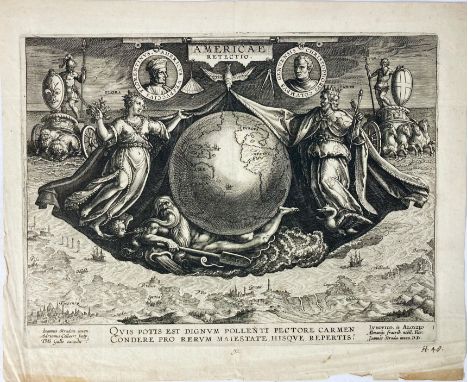 STRADANUS, Giovanni (Jan v.d. Straet), (1523-1605). "Americae retectio". N.d., Ph. Galle, (c. 1600). Plain allegorical engr. 