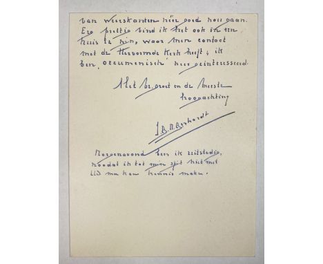 GERHARDT, I.G.M. Handwritten postcard to "Zeer geachte Mevrouw Voors". Dated 20-5.'48. 140 x 107 mm. Text on r° &amp; v°.&nbs
