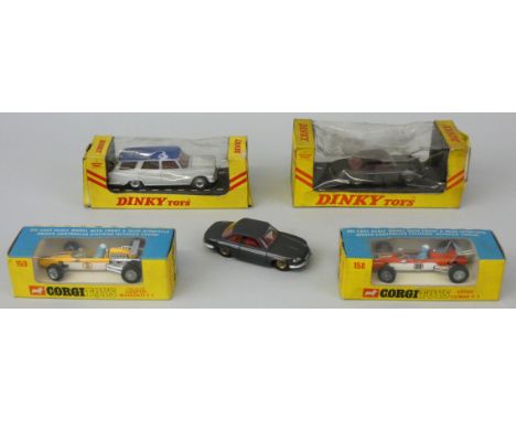 Dinky/Corgi - Four boxed die-cast models comprising; No. 158 Lotus Climax F1, No. 159 Cooper-Maserati F1, No. 172 Fiat 2300 S