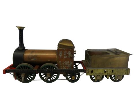A 5" gauge live steam model of L. M. R. Lion, with tender, project, number 57, 0-4-2, length 84cm. The Lion as built in 1838 