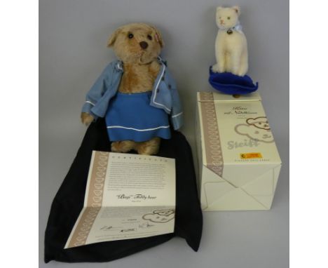 A pair of Steiff 2006 Club Edition bears; "Bagi", EAN 420559, No. 00554, 33cm high, sonorous growler, beige mohair, wearing t