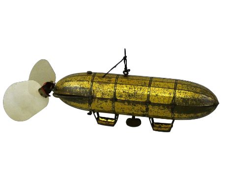 A Lehmann (Germany) 1920's Tin airship/EPL-1 "Zeppelin", with working clockwork mechanism, in gilt finish, with perspex prope