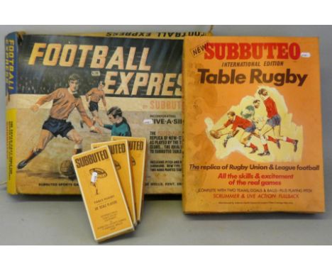 A collection of Subbuteo items in original boxes, to include Football Express Five-A-Side game, International Edition Table R